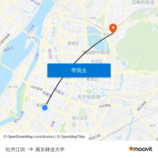 牡丹江街 to 南京林业大学 map