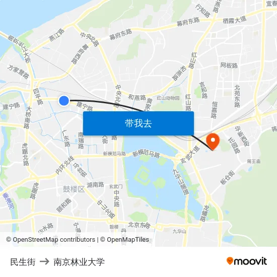 民生街 to 南京林业大学 map