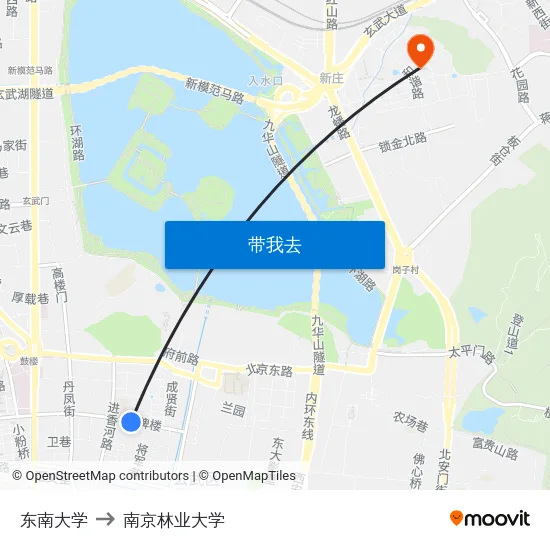 东南大学 to 南京林业大学 map