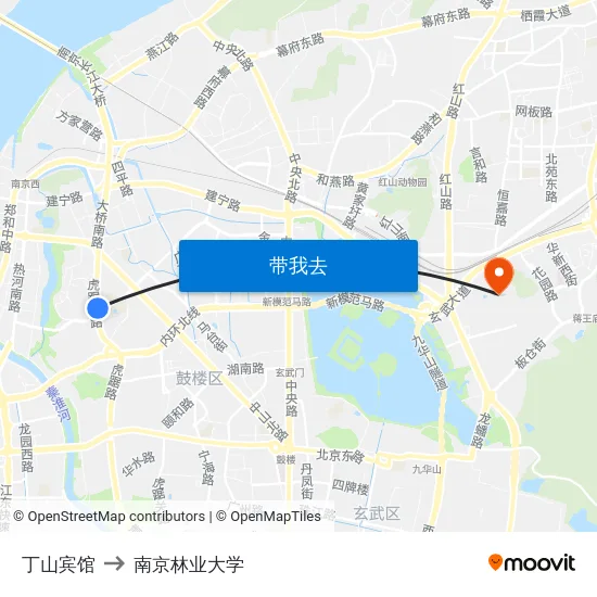 丁山宾馆 to 南京林业大学 map