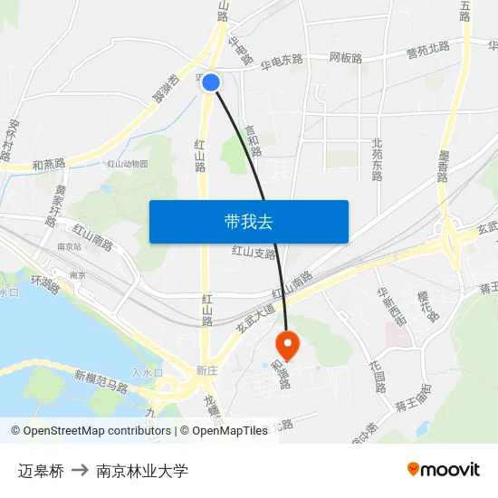 迈皋桥 to 南京林业大学 map