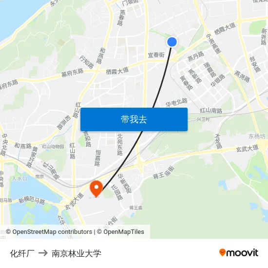 化纤厂 to 南京林业大学 map