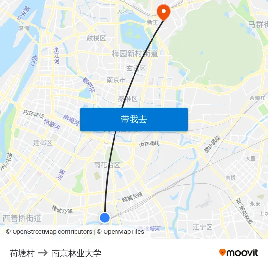 荷塘村 to 南京林业大学 map