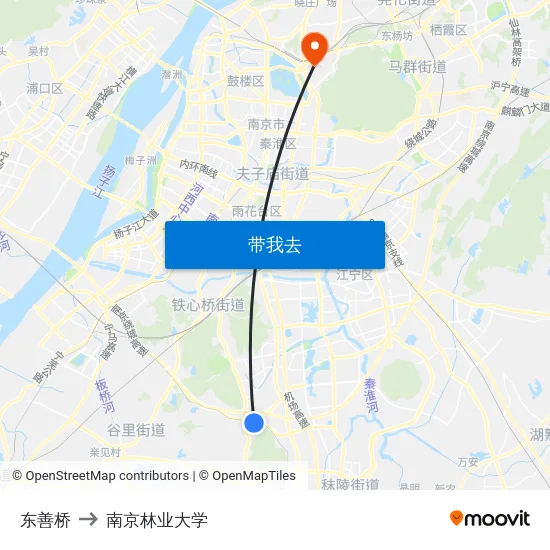 东善桥 to 南京林业大学 map