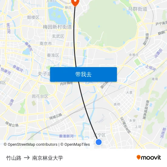 竹山路 to 南京林业大学 map