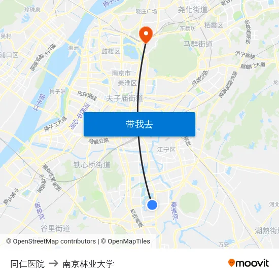 同仁医院 to 南京林业大学 map