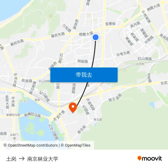 土岗 to 南京林业大学 map