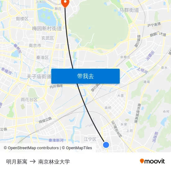 明月新寓 to 南京林业大学 map