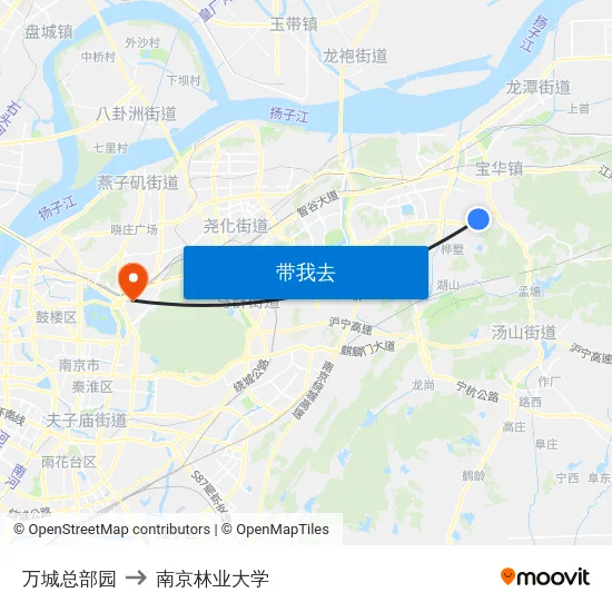 万城总部园 to 南京林业大学 map