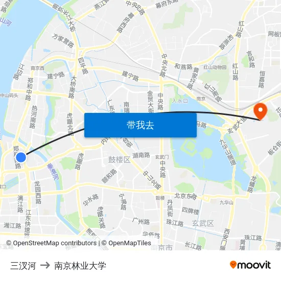 三汊河 to 南京林业大学 map