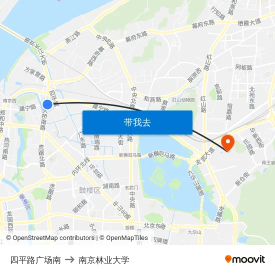 四平路广场南 to 南京林业大学 map