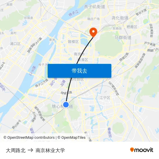 大周路北 to 南京林业大学 map
