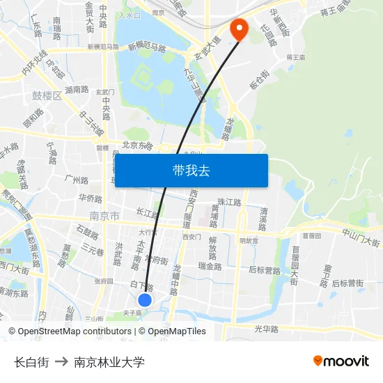 长白街 to 南京林业大学 map