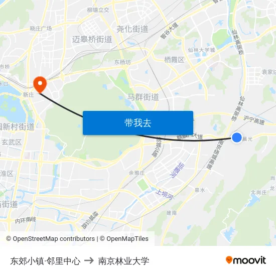 东郊小镇·邻里中心 to 南京林业大学 map