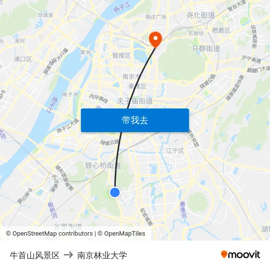 牛首山风景区 to 南京林业大学 map