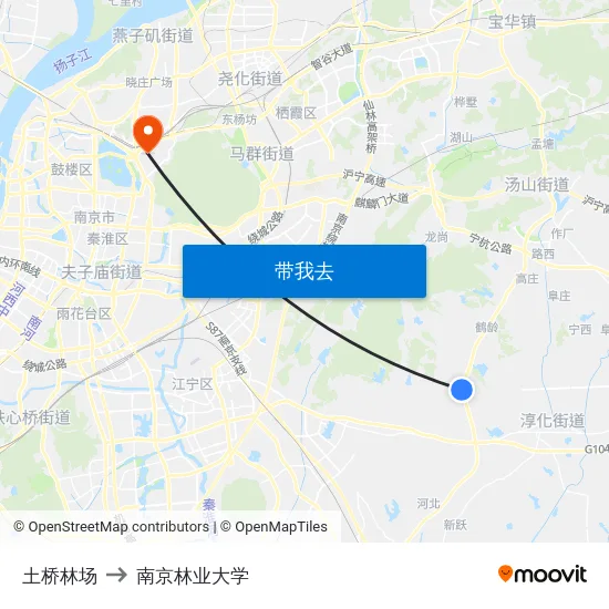 土桥林场 to 南京林业大学 map