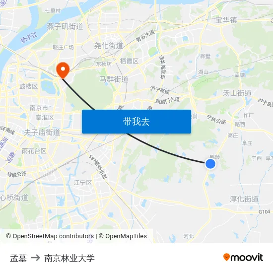 孟墓 to 南京林业大学 map