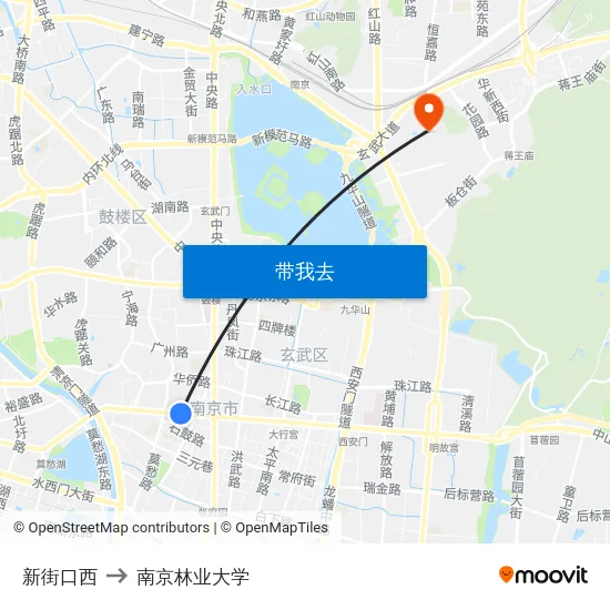 新街口西 to 南京林业大学 map