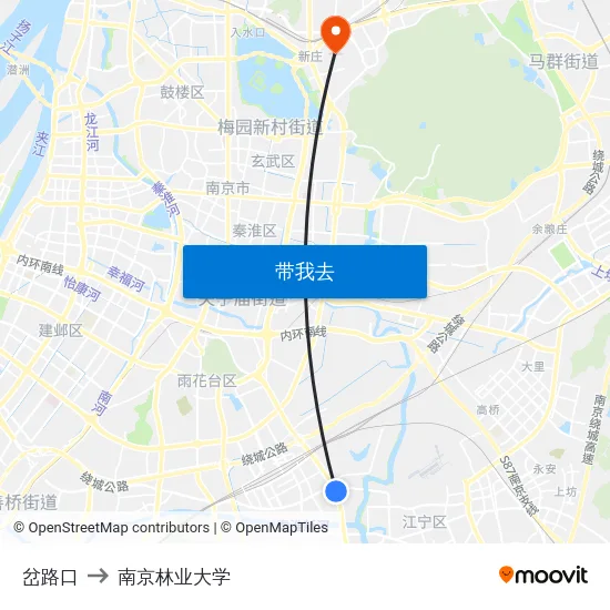 岔路口 to 南京林业大学 map
