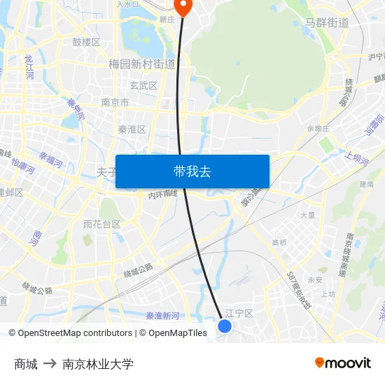商城 to 南京林业大学 map