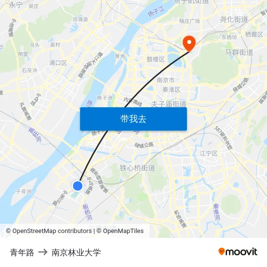 青年路 to 南京林业大学 map