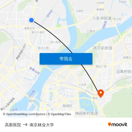 高新医院 to 南京林业大学 map