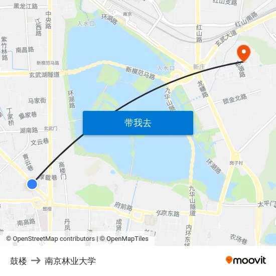 鼓楼 to 南京林业大学 map