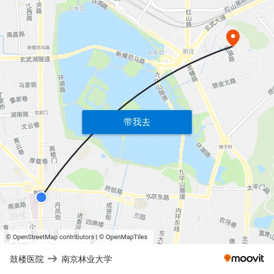 鼓楼医院 to 南京林业大学 map