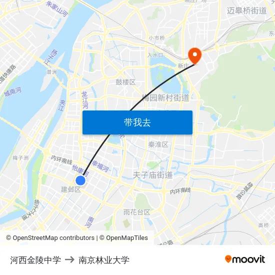 河西金陵中学 to 南京林业大学 map
