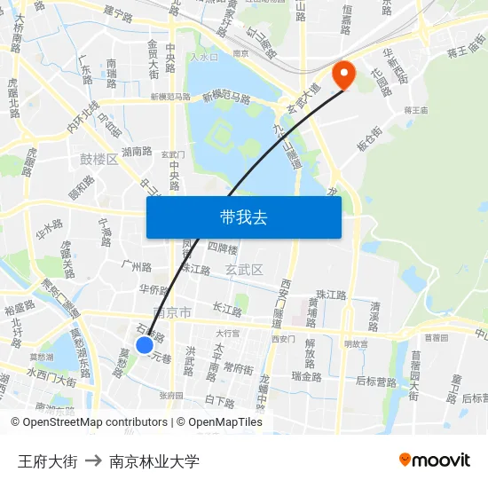 王府大街 to 南京林业大学 map