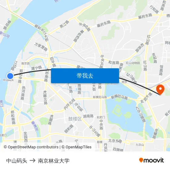 中山码头 to 南京林业大学 map