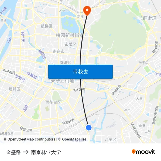 金盛路 to 南京林业大学 map
