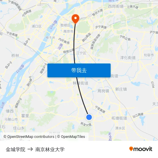 金城学院 to 南京林业大学 map