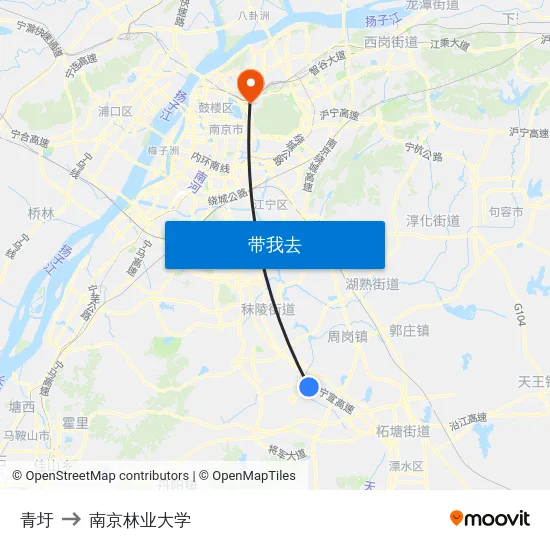 青圩 to 南京林业大学 map