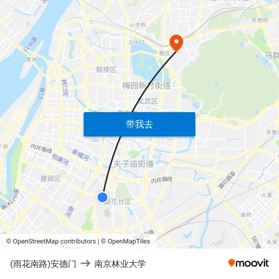 (雨花南路)安德门 to 南京林业大学 map