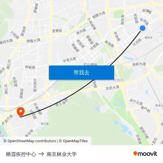 栖霞疾控中心 to 南京林业大学 map