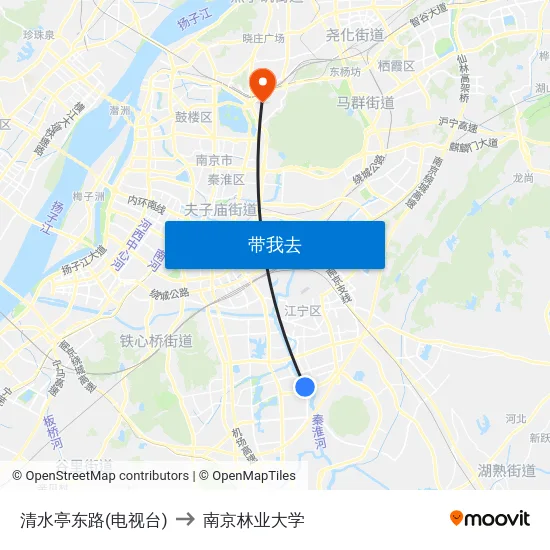清水亭东路(电视台) to 南京林业大学 map