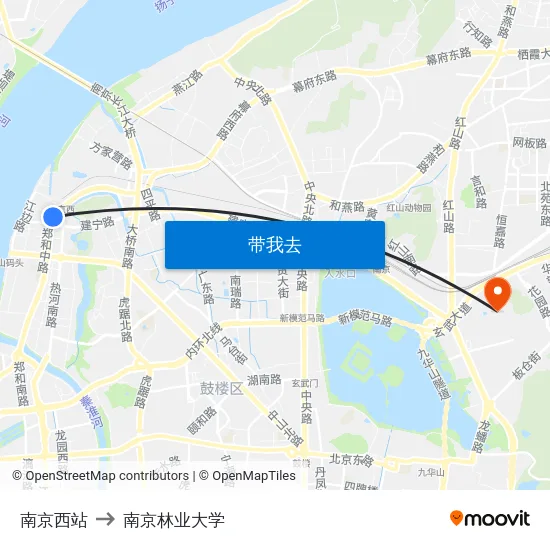 南京西站 to 南京林业大学 map
