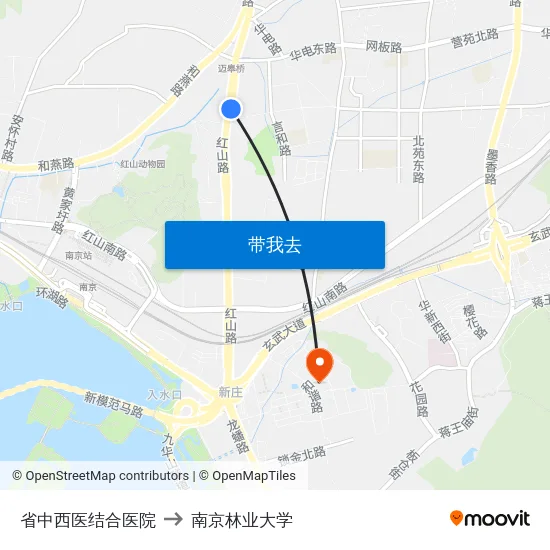 省中西医结合医院 to 南京林业大学 map