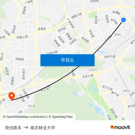 尧佳路东 to 南京林业大学 map