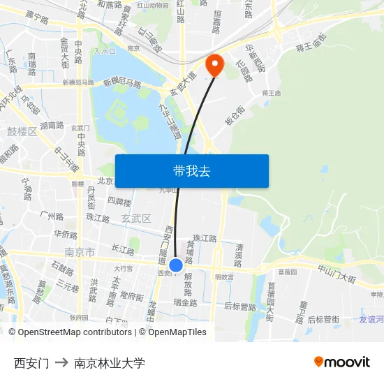 西安门 to 南京林业大学 map