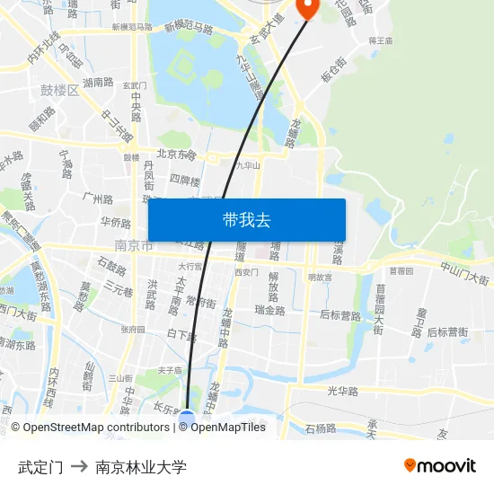 武定门 to 南京林业大学 map