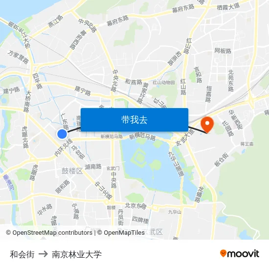和会街 to 南京林业大学 map