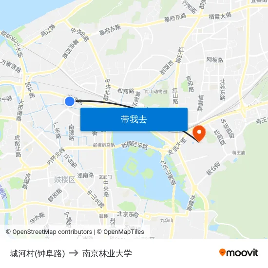 城河村(钟阜路) to 南京林业大学 map