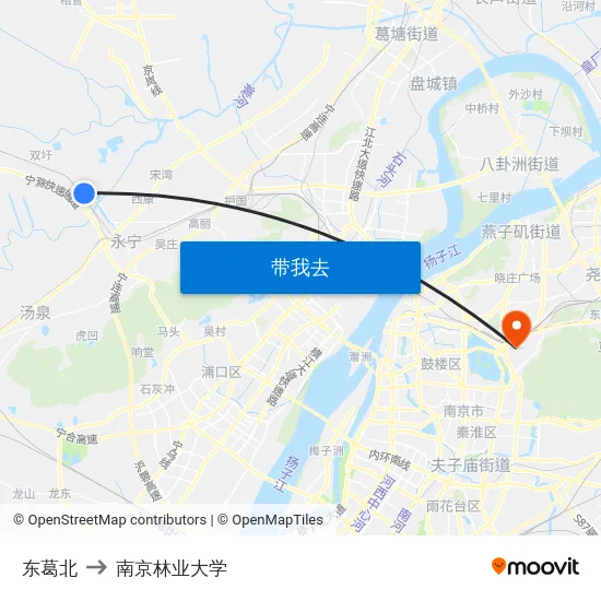 东葛北 to 南京林业大学 map