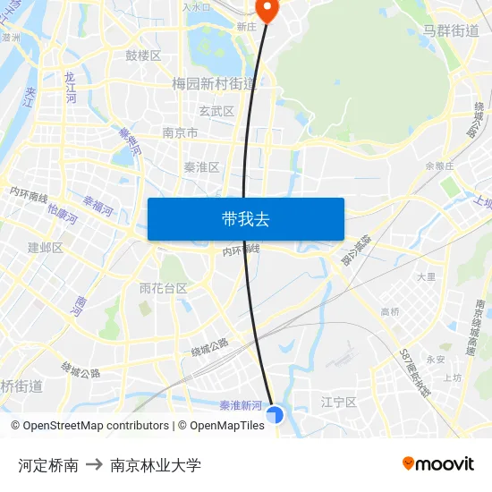 河定桥南 to 南京林业大学 map