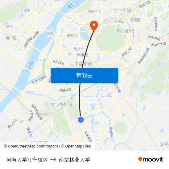 河海大学江宁校区 to 南京林业大学 map