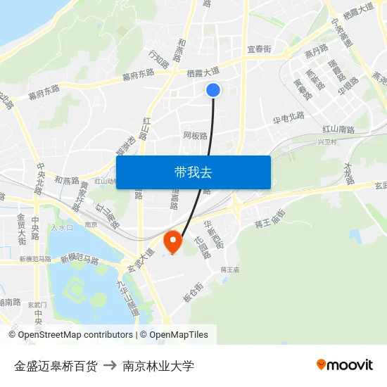 金盛迈皋桥百货 to 南京林业大学 map