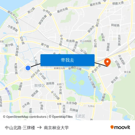 中山北路·三牌楼 to 南京林业大学 map