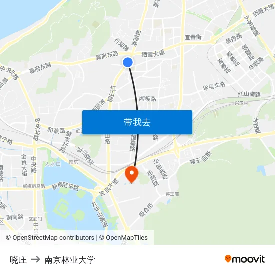 晓庄 to 南京林业大学 map